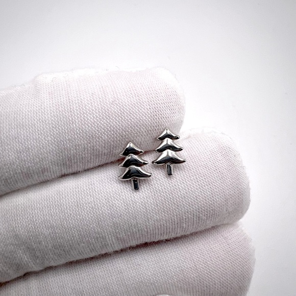 .925 Sterling Silver Christmas Tree Stud Earrings - Picture 2 of 13